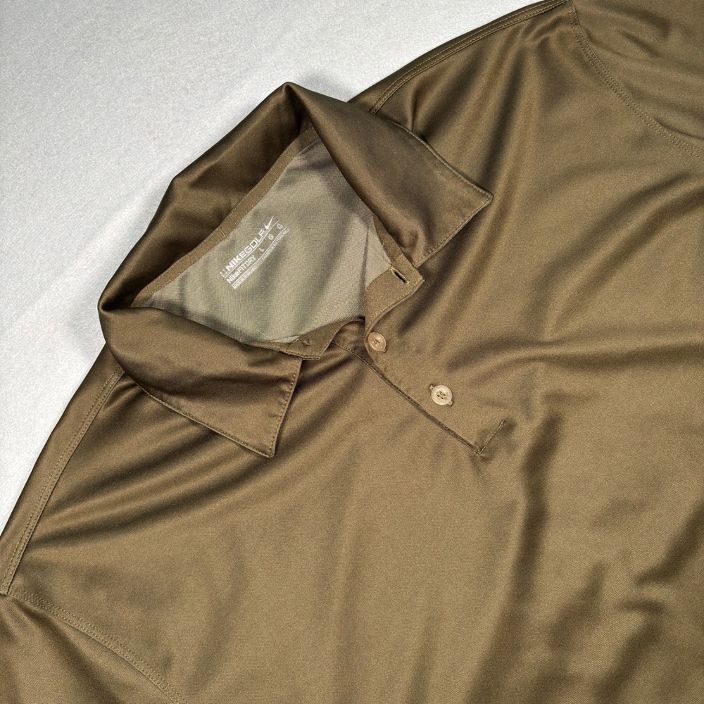 Nike Golf Fit Dry Polo Shirt Mens Large Olive Brown Geometric Diamond Graphic